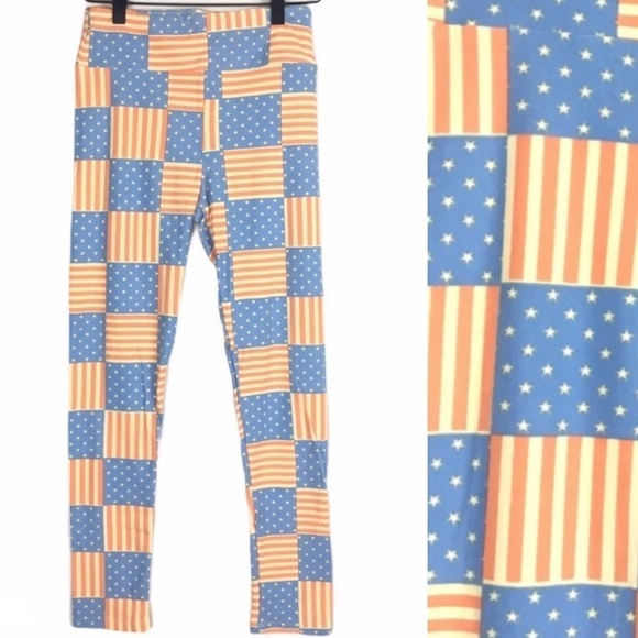 LULAROE Leggings Americana Flag Stars Stripes OS One Size Patriotic July 4th USA - Picture 1 of 9